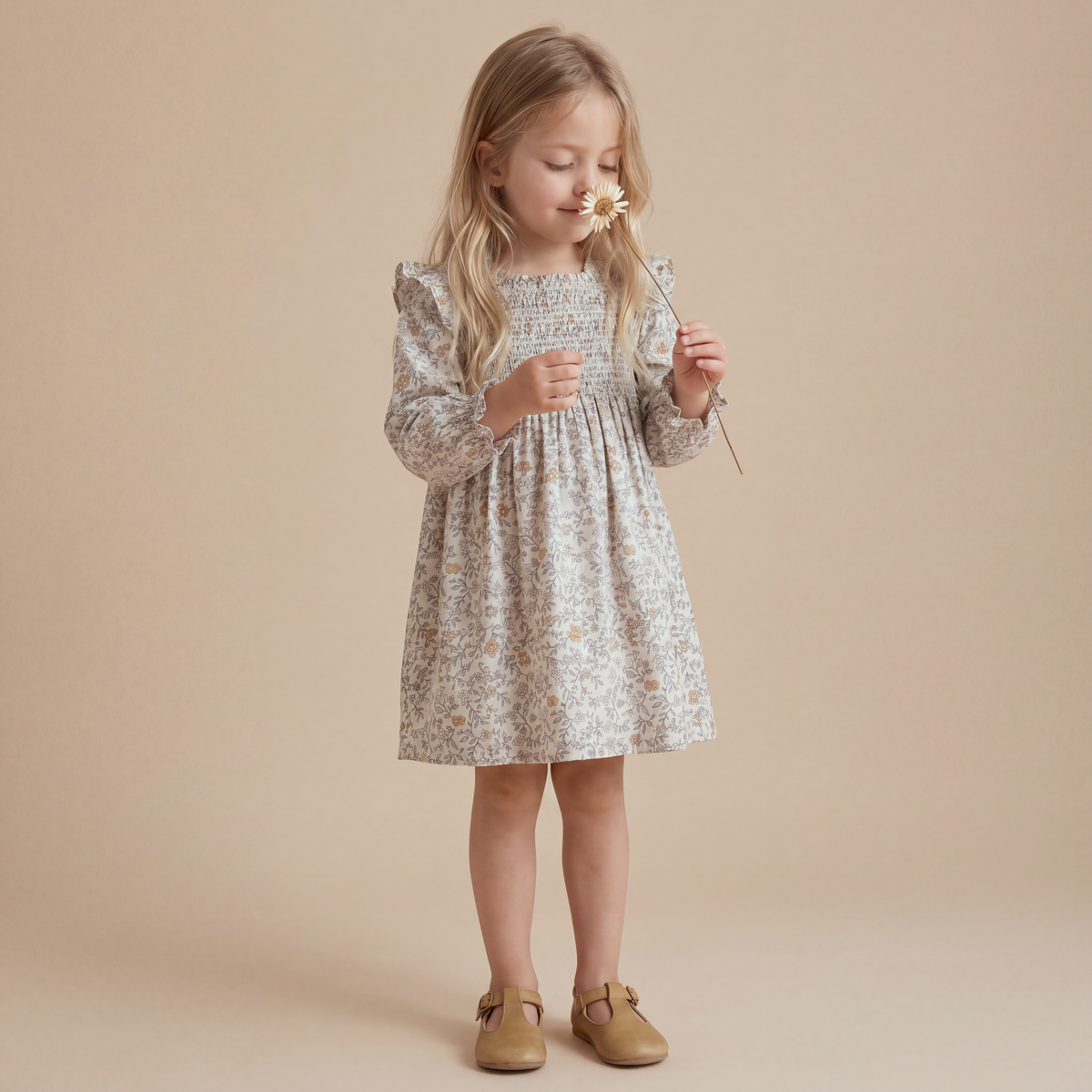 Organic Smocked Ruffle Dress - Ivy by Makemake Organics