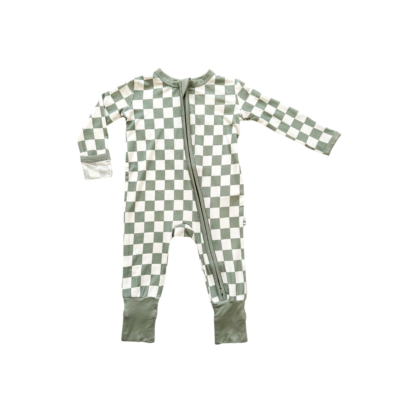 Harp Angel Boutique Jade Checker Baby Pajamas | Zipper Romper - 