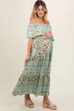 PinkBlush Jade Floral Off Shoulder Maternity Maxi Dress - 