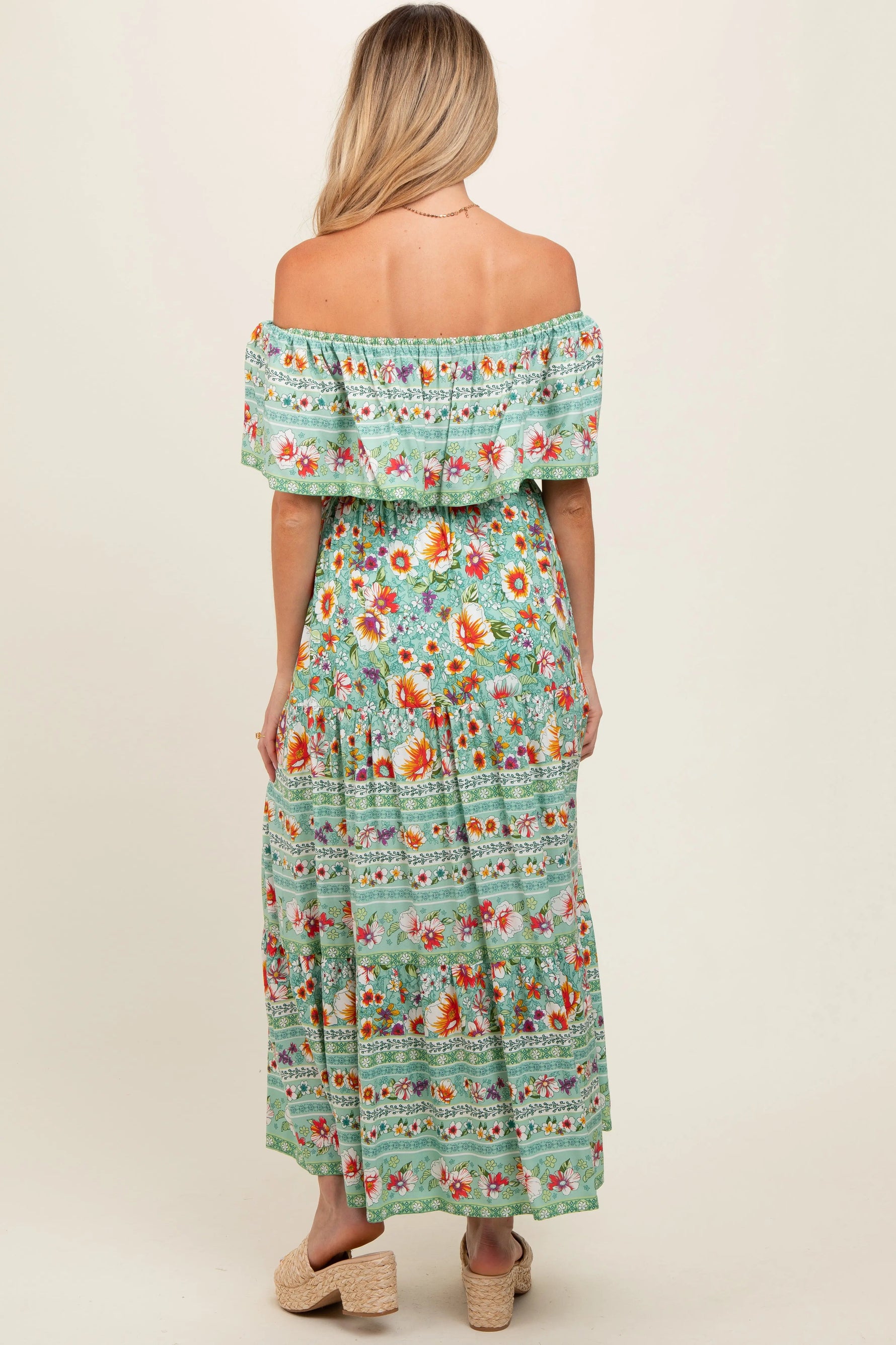 PinkBlush Jade Floral Off Shoulder Maternity Maxi Dress - 