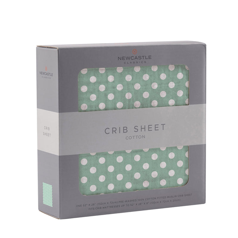 Jade Polka Dot Cotton Muslin Crib Sheet for Standard Mattresses Newcastle Classics