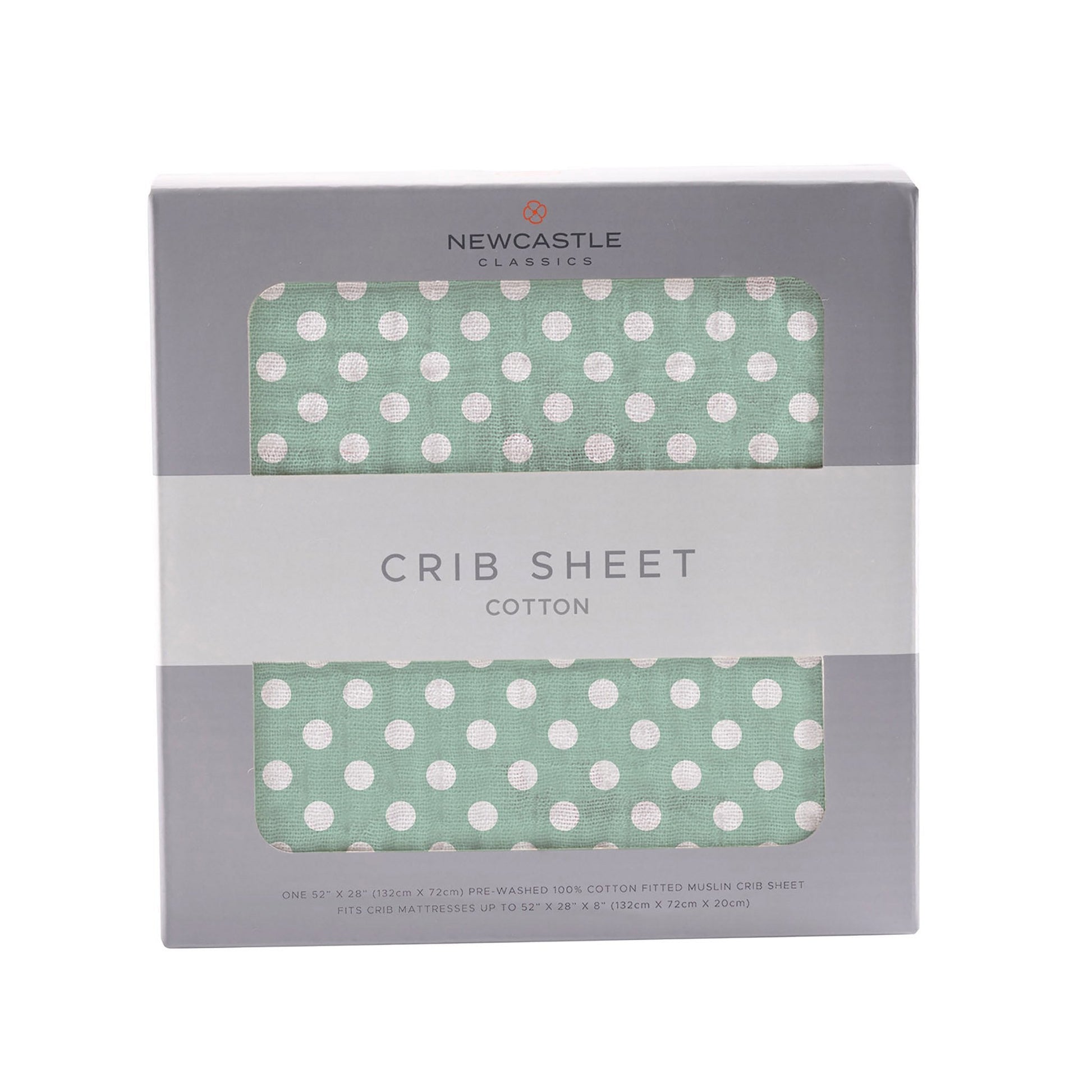 Jade Polka Dot Cotton Muslin Crib Sheet for Standard Mattresses Newcastle Classics