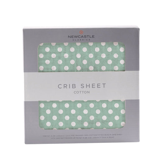 Jade Polka Dot Cotton Muslin Crib Sheet for Standard Mattresses Newcastle Classics