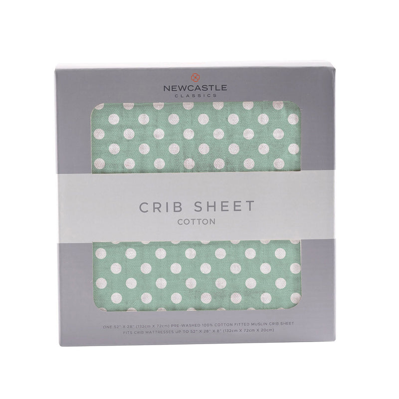 Jade Polka Dot Cotton Muslin Crib Sheet for Standard Mattresses Newcastle Classics