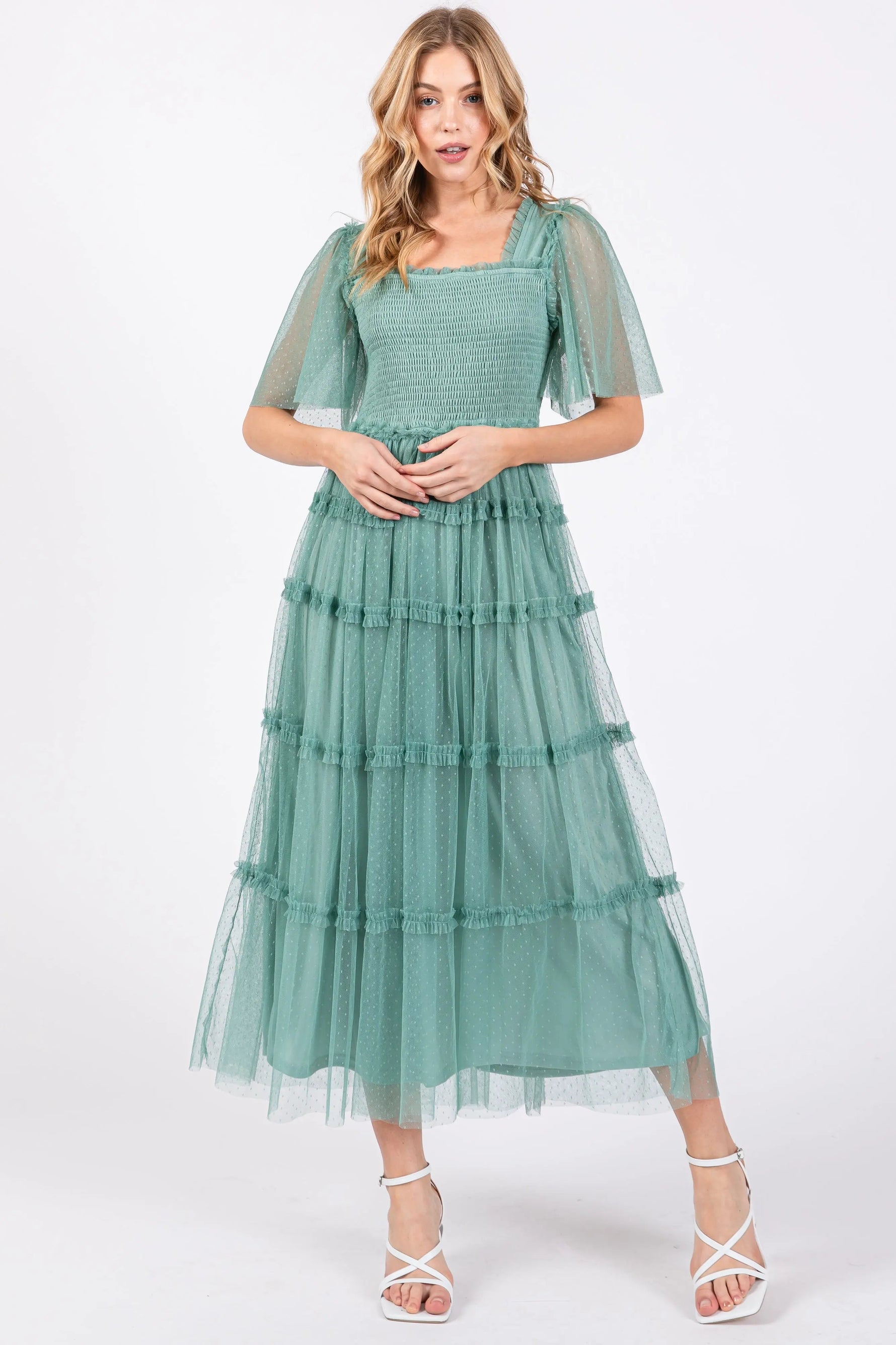 Jade Ruffled Mesh Maxi Dress - Dress, Waist, Day Dress, One-piece garment, Brown hair | Everetts Place