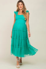 PinkBlush Jade Smocked Mesh Ruffle Accent Maternity Midi Dress - 