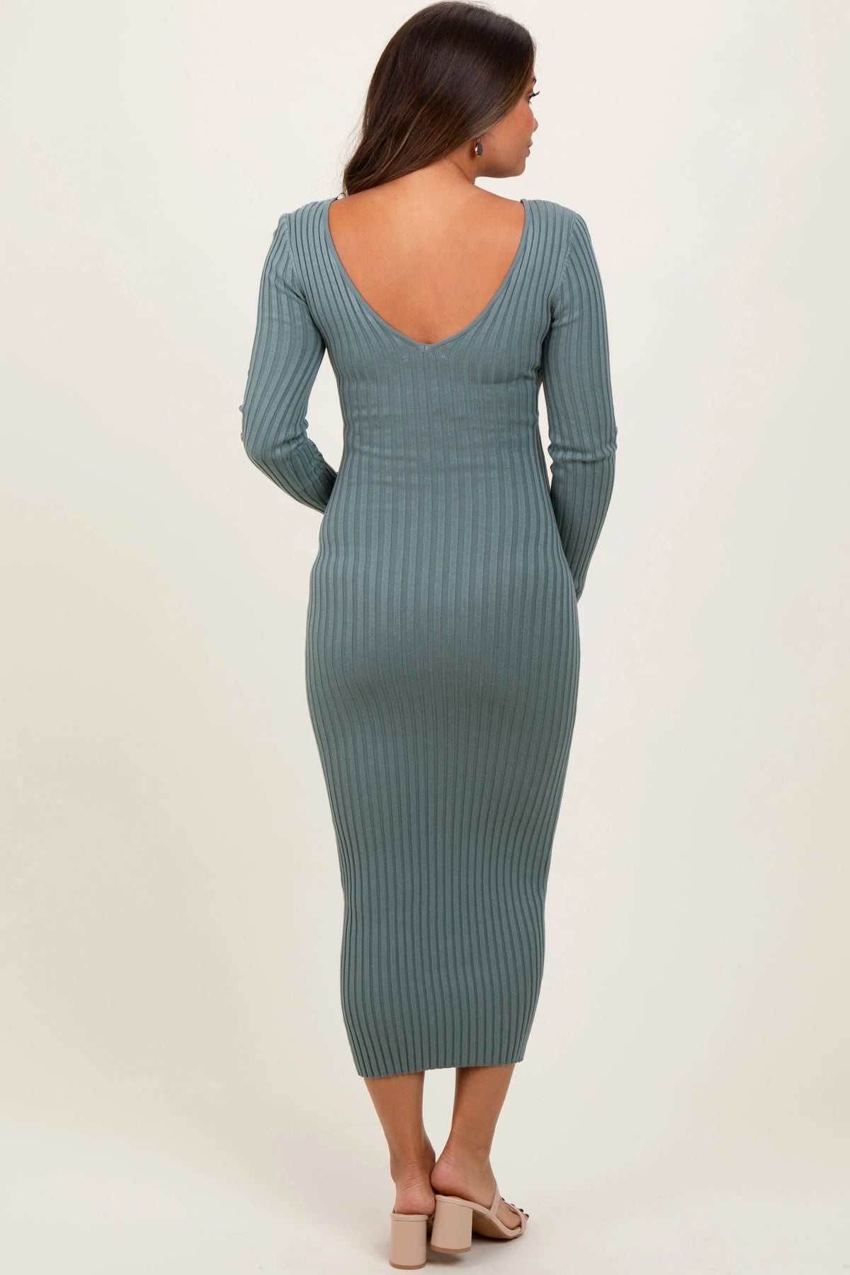 PinkBlush Jade V - Neck Long Sleeve Fitted Maternity Maxi Dress - 