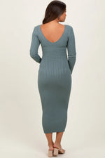 PinkBlush Jade V - Neck Long Sleeve Fitted Maternity Maxi Dress - 