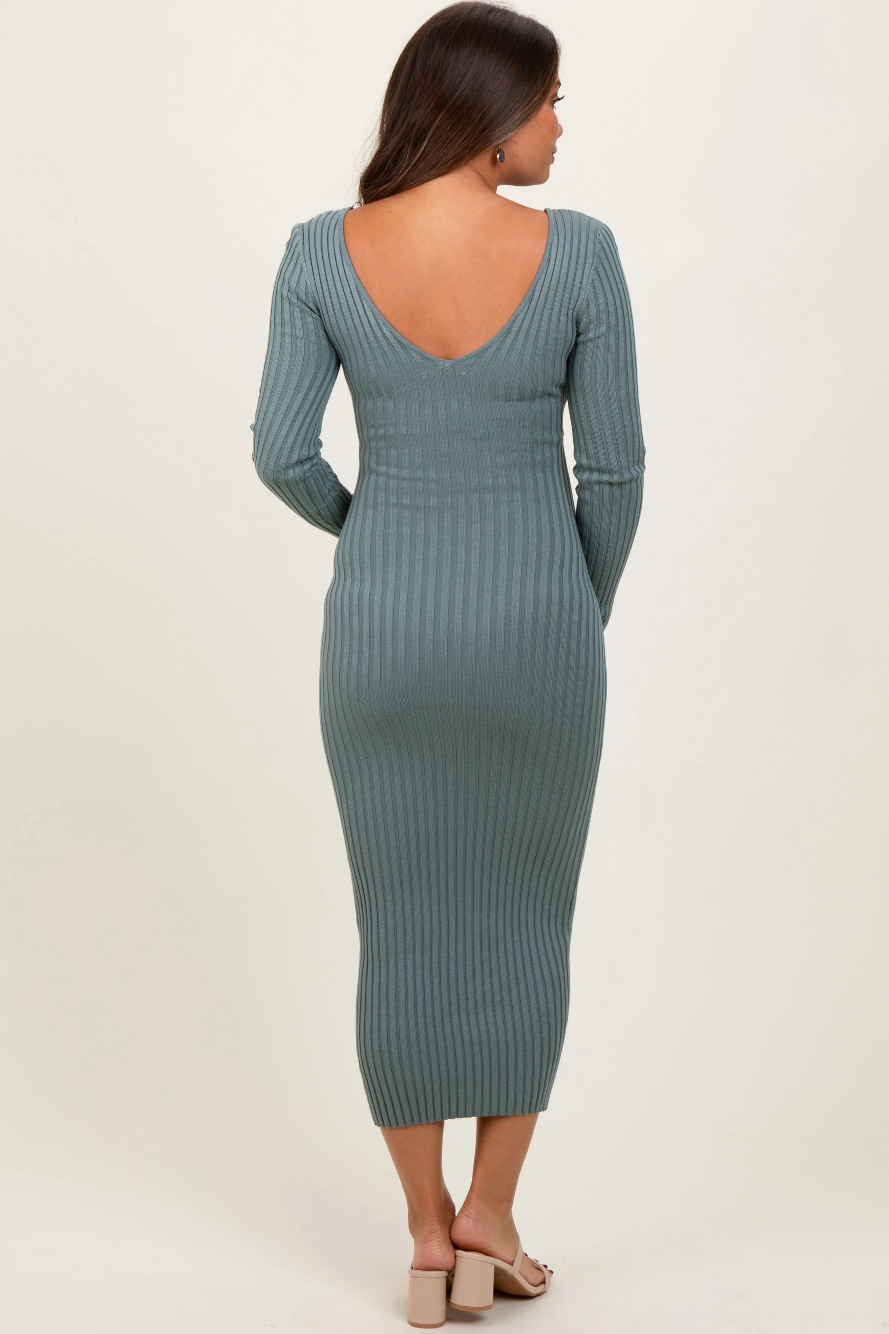PinkBlush Jade V - Neck Long Sleeve Fitted Maternity Maxi Dress - 
