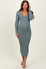 PinkBlush Jade V - Neck Long Sleeve Fitted Maternity Maxi Dress - 