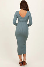 PinkBlush Jade V - Neck Long Sleeve Fitted Maxi Dress - 