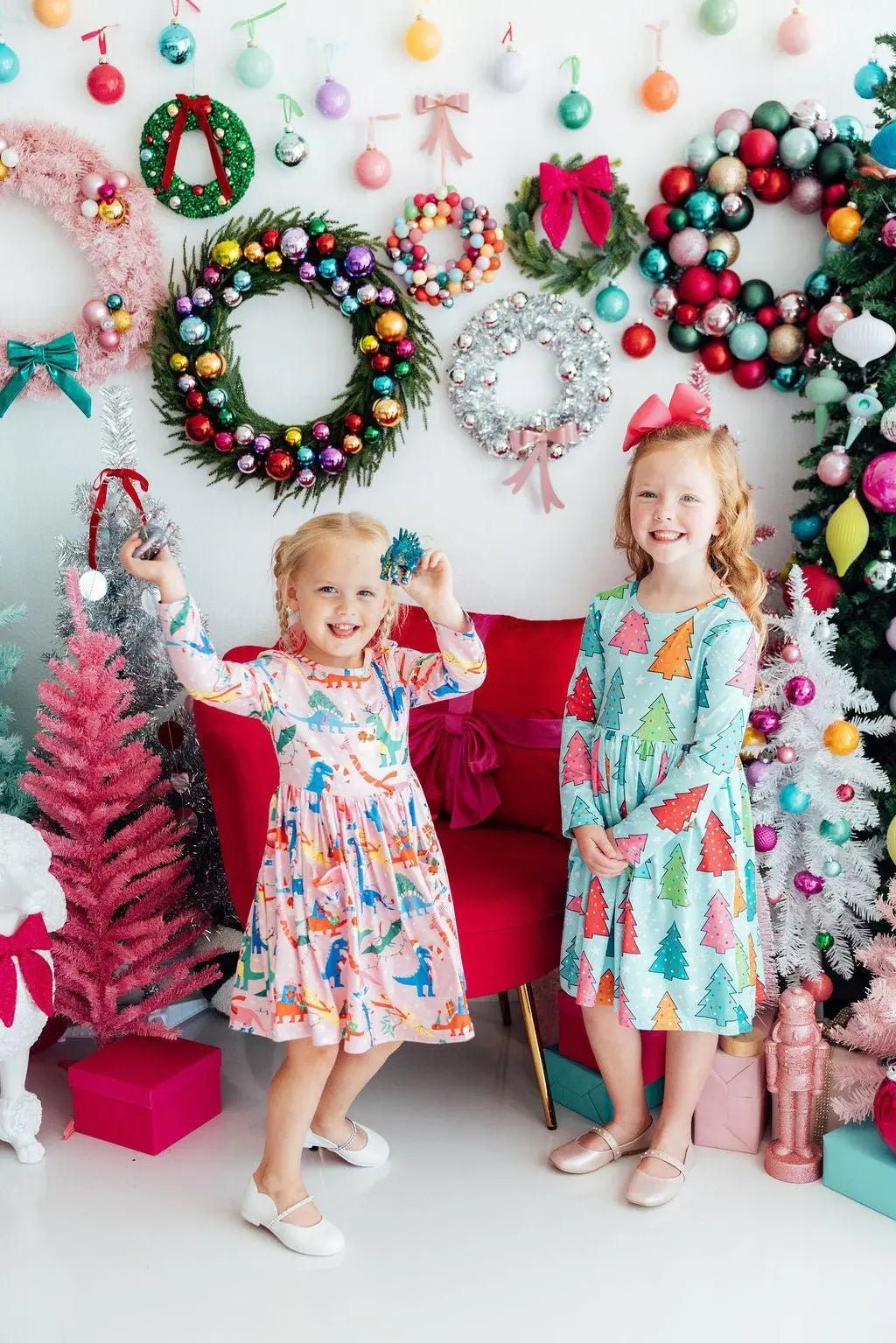 Mila & Rose ® Jingle Saurus L/S Pocket Twirl Dress - 