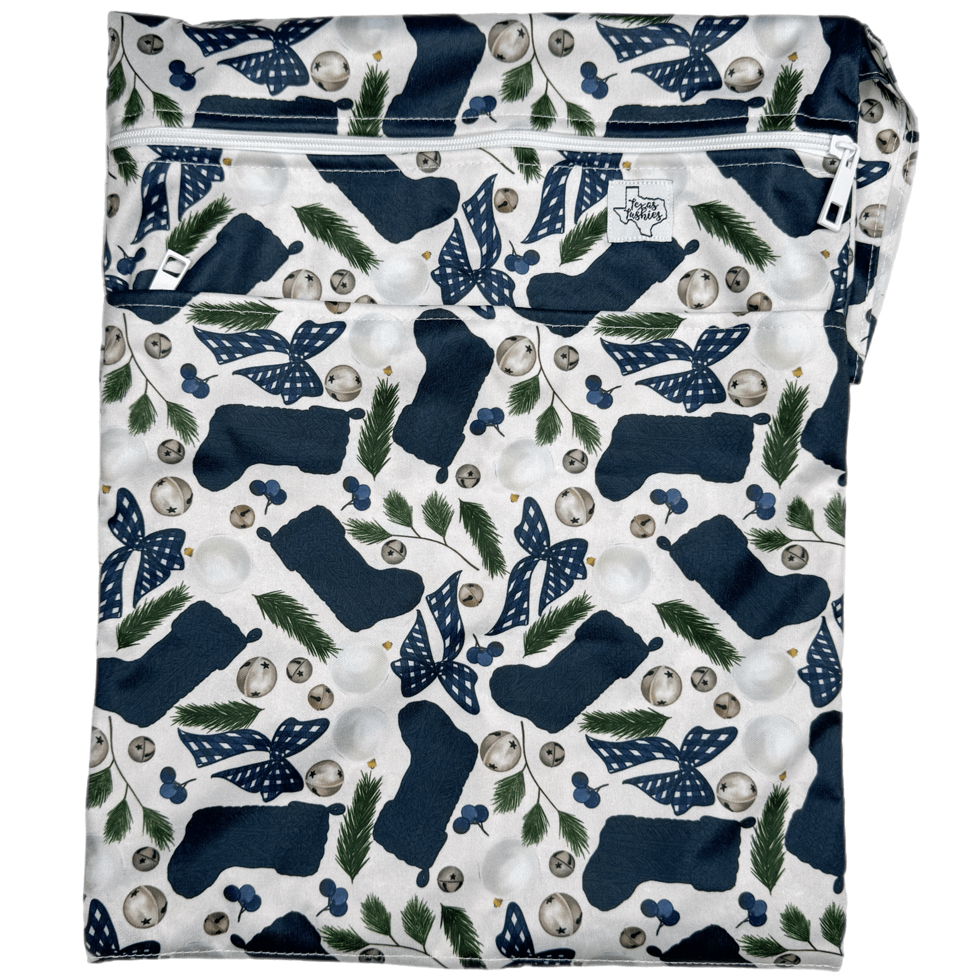 Jingle Wet Bag Double Zipper Water Resistant 12 by 16 Inches Durable KAM Snaps Strap Fits 6 to 8 Cloth Diapers Texas Tushies