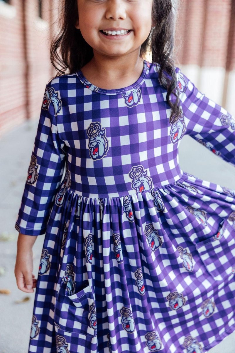 Mila & Rose ® JMU Plaid Duke Dog 3/4 Sleeve Pocket Twirl Dress - 