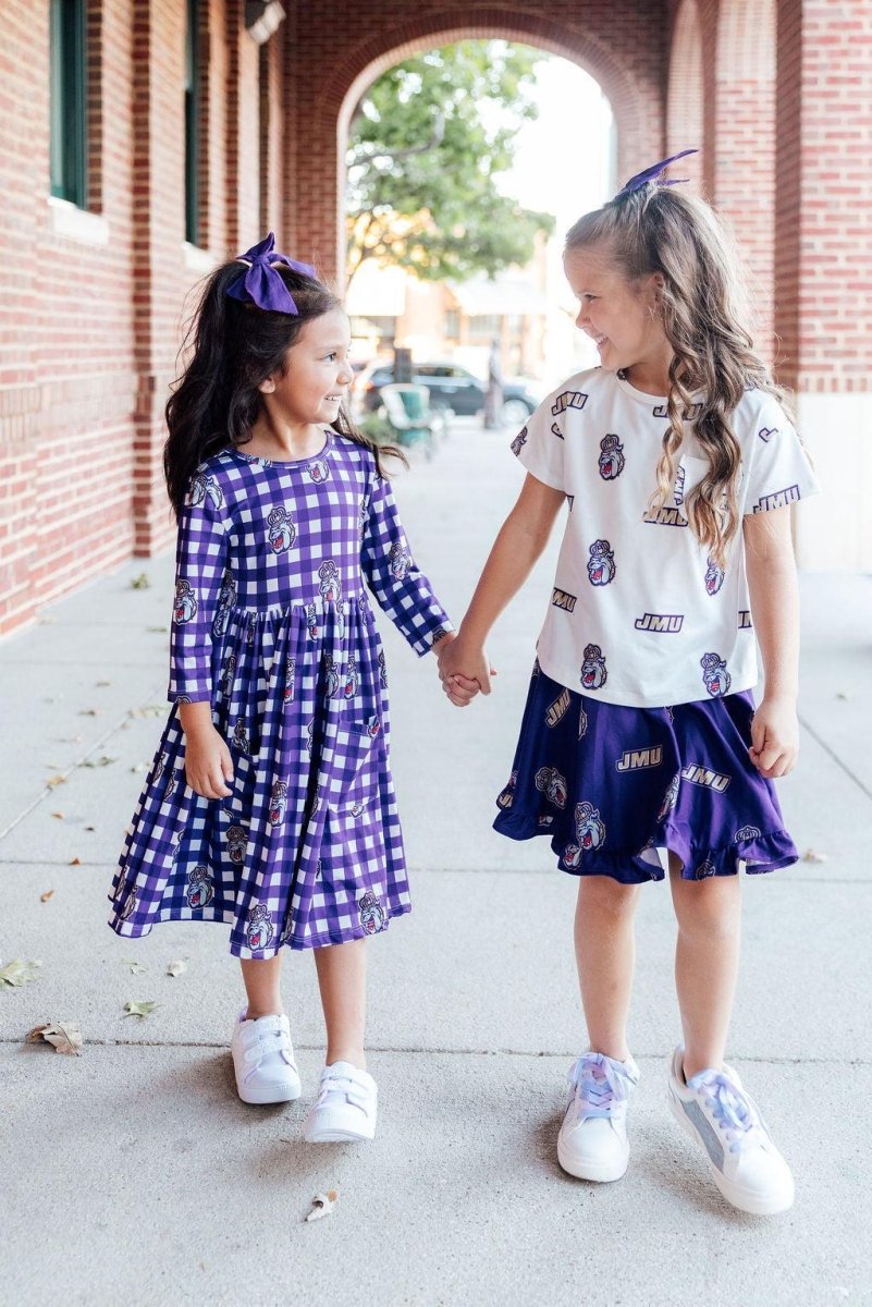 Mila & Rose ® JMU Plaid Duke Dog 3/4 Sleeve Pocket Twirl Dress - 