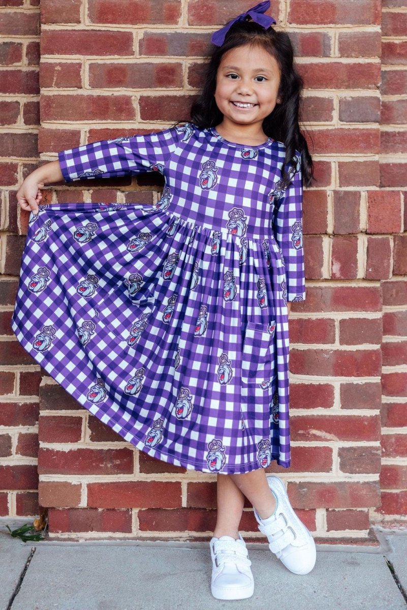 Mila & Rose ® JMU Plaid Duke Dog 3/4 Sleeve Pocket Twirl Dress - 