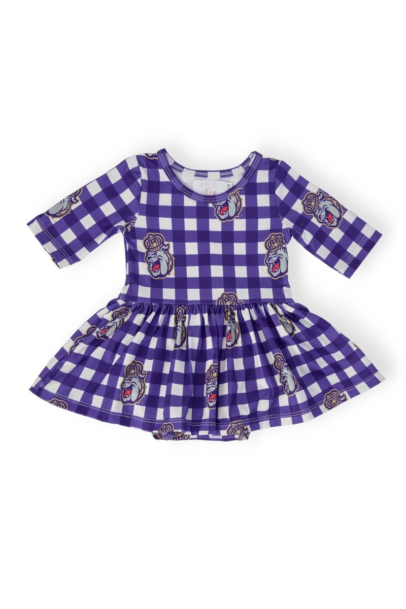 Mila & Rose ® JMU Plaid Duke Dog 3/4 Sleeve Twirl Bodysuit - 