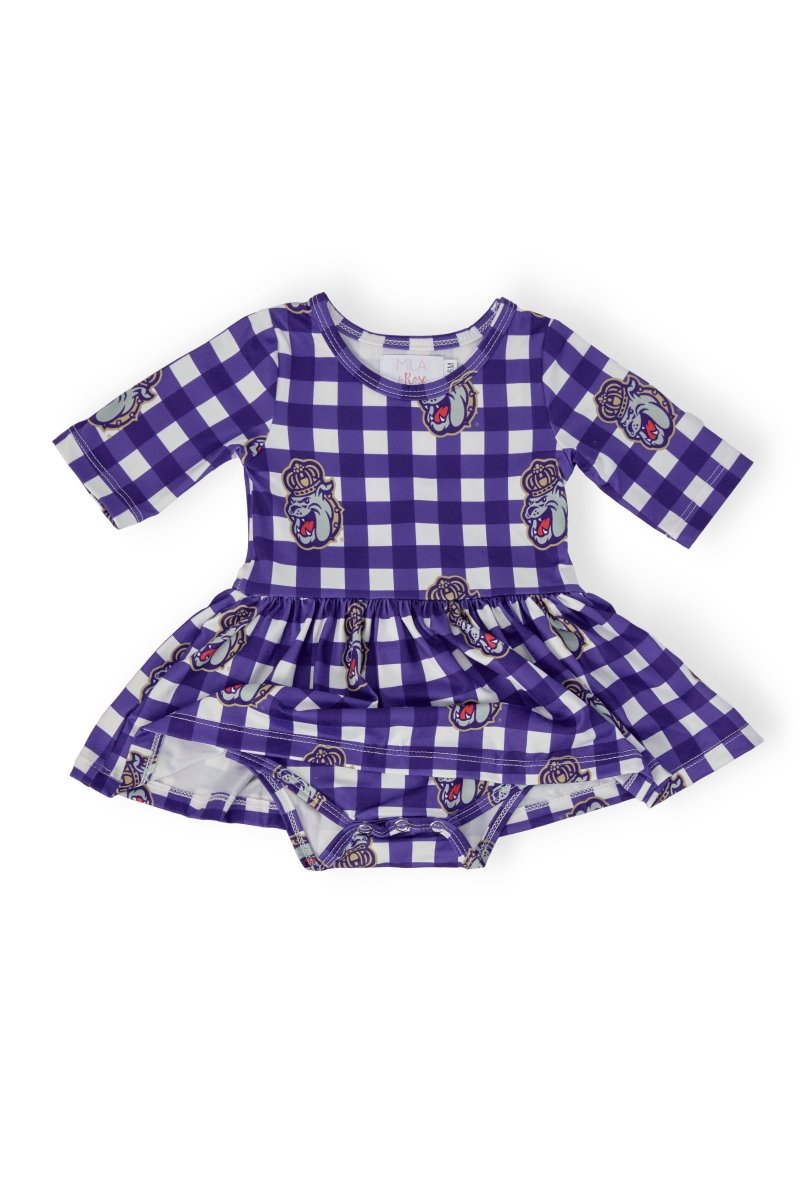 Mila & Rose ® JMU Plaid Duke Dog 3/4 Sleeve Twirl Bodysuit - 