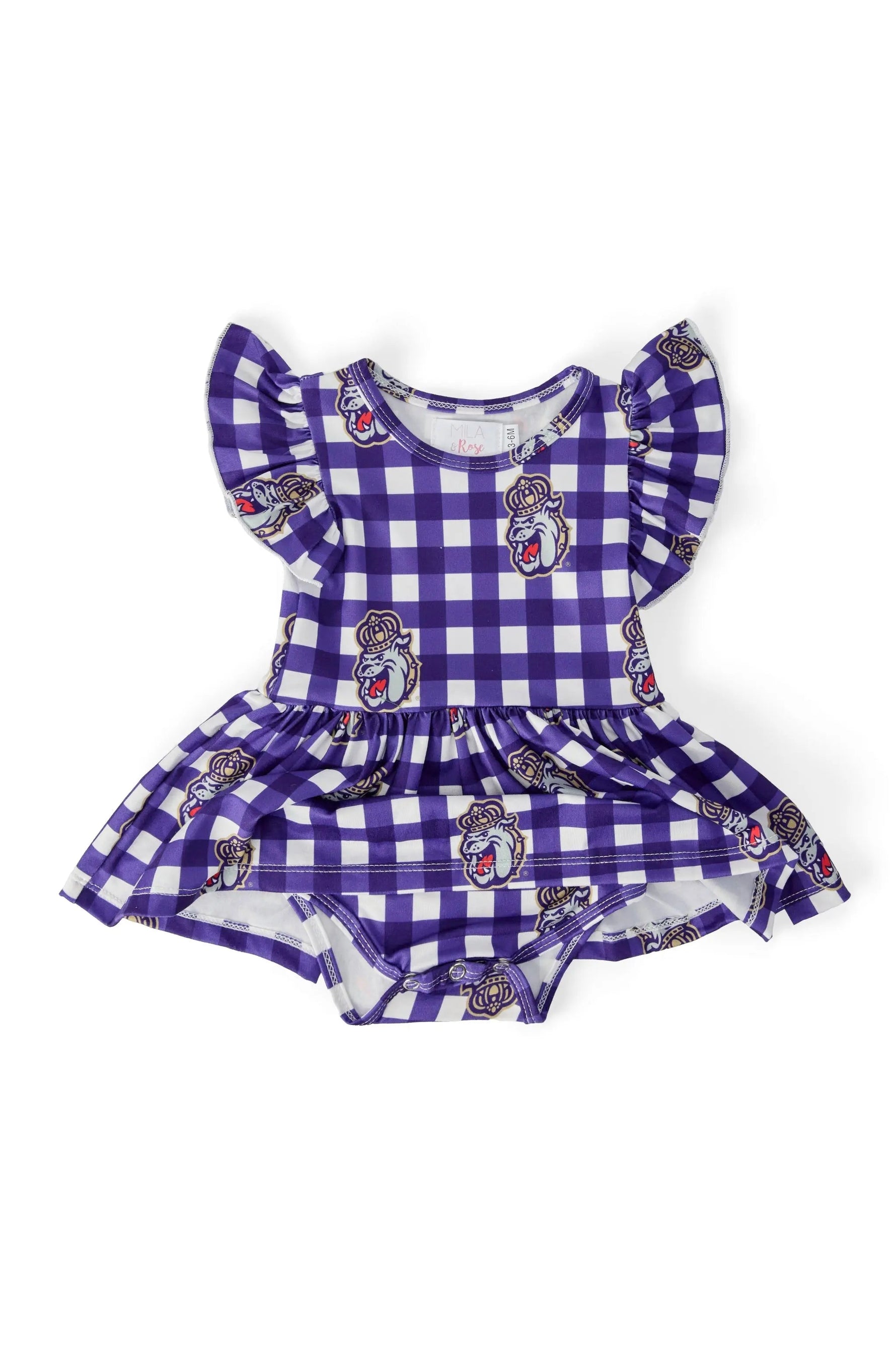 Mila & Rose ® JMU Plaid Duke Dog Flutter Twirl Bodysuit - 