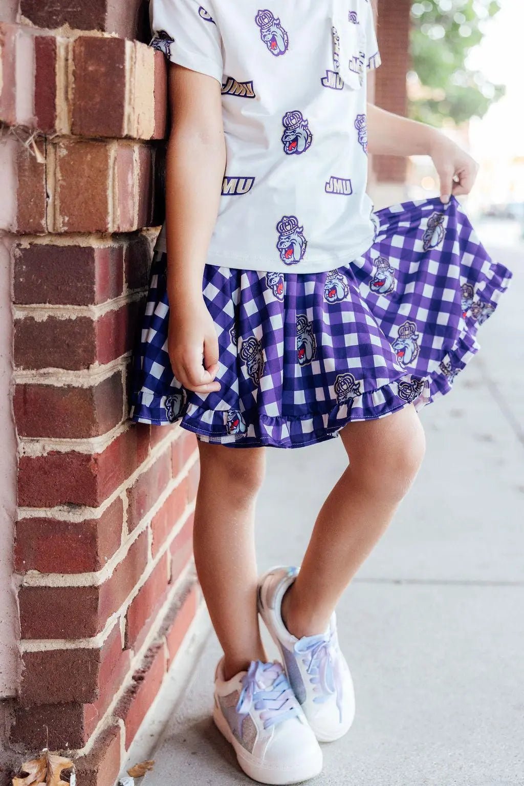 JMU Plaid Duke Dog Twirl Skort - Sleeve, Shoe, Fashion, Textile, Pink | Everetts Place