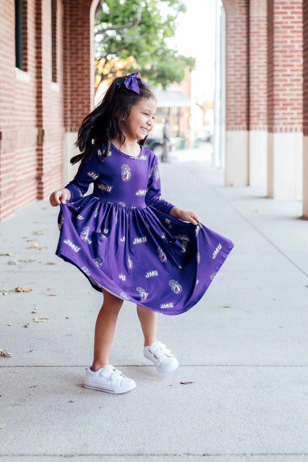 Mila & Rose ® JMU Purple Duke Dog 3/4 Sleeve Pocket Twirl Dress - 