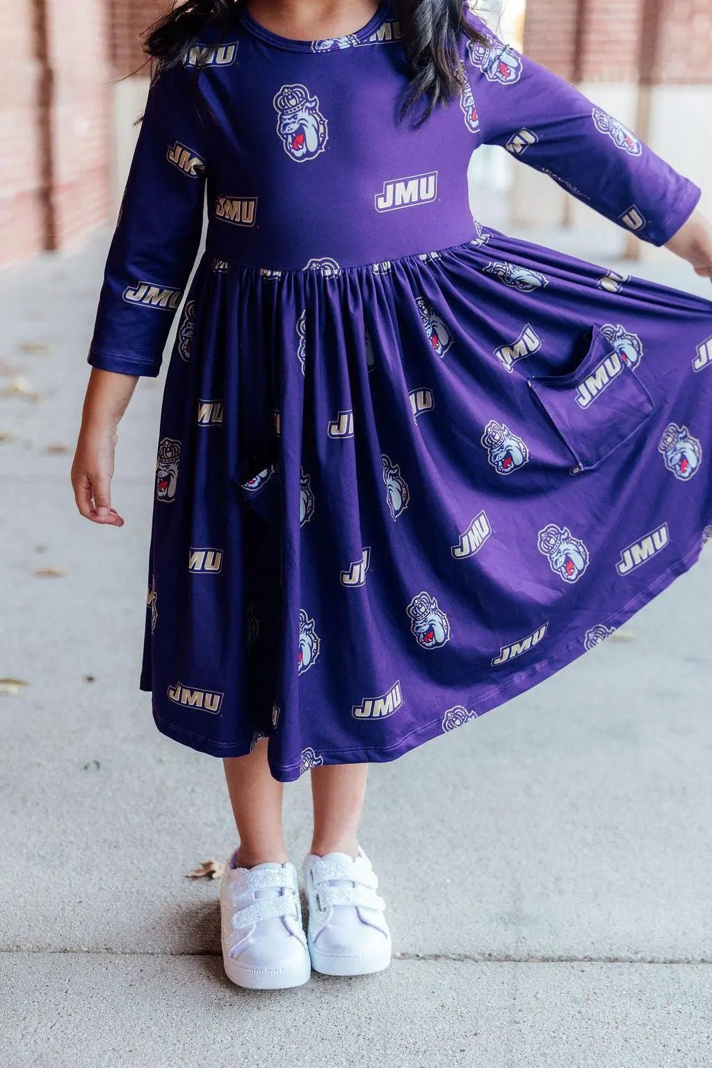 Mila & Rose ® JMU Purple Duke Dog 3/4 Sleeve Pocket Twirl Dress - 