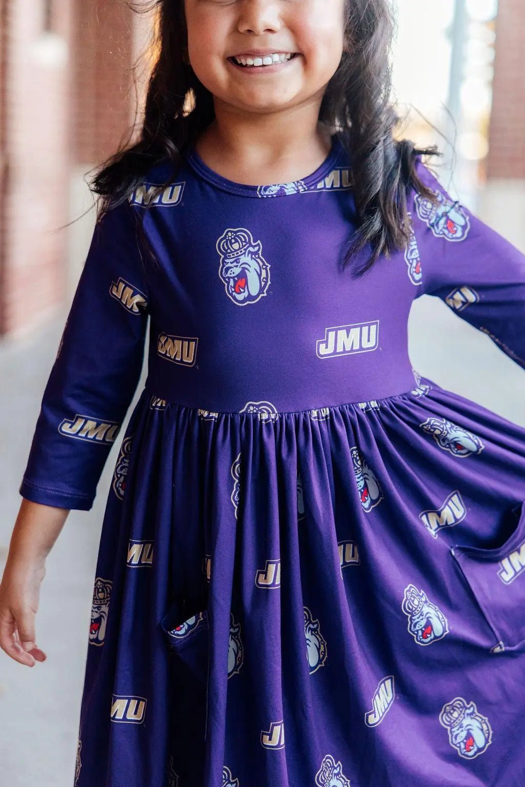 Mila & Rose ® JMU Purple Duke Dog 3/4 Sleeve Pocket Twirl Dress - 