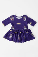 Mila & Rose ® JMU Purple Duke Dog 3/4 Sleeve Twirl Bodysuit - 