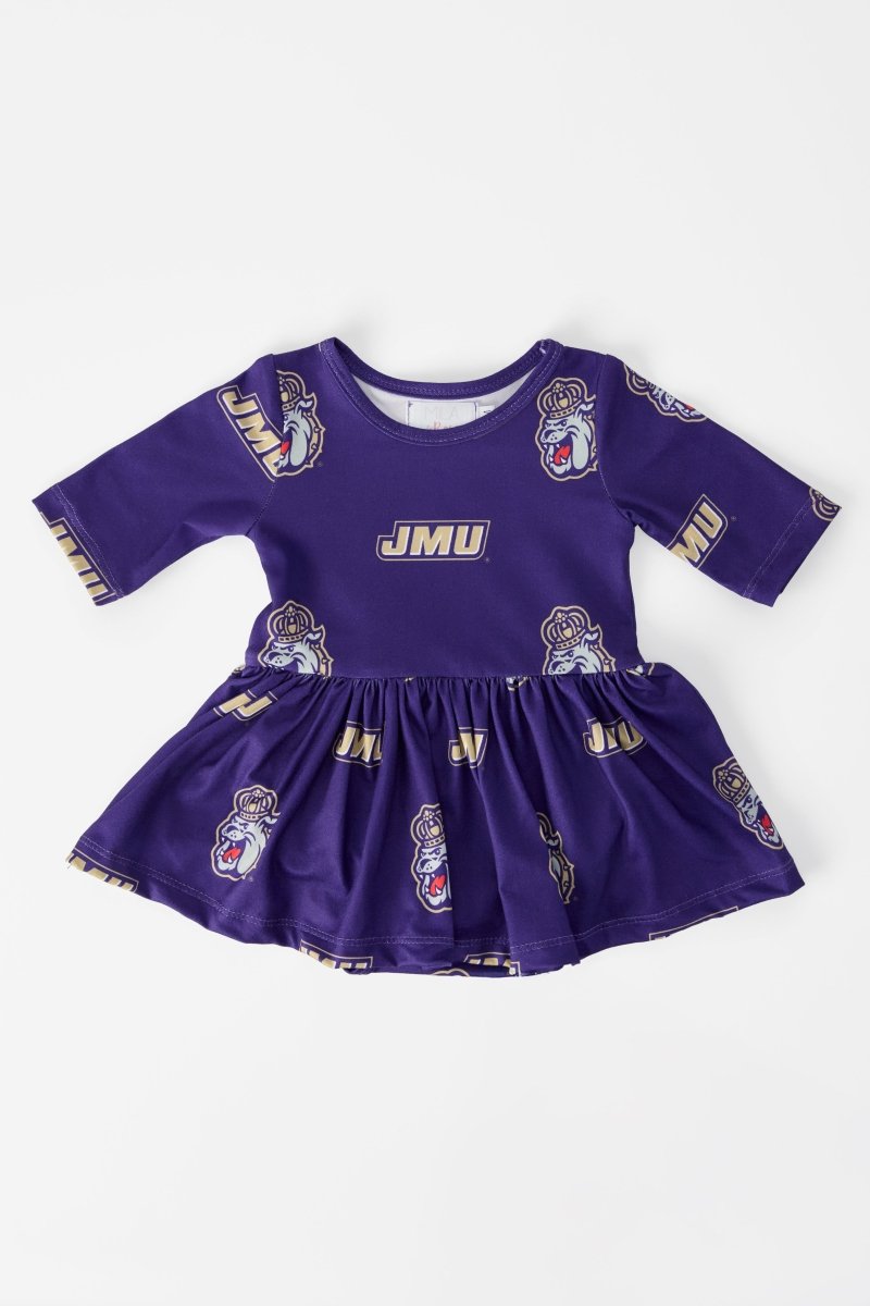 Mila & Rose ® JMU Purple Duke Dog 3/4 Sleeve Twirl Bodysuit - 