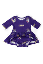 Mila & Rose ® JMU Purple Duke Dog 3/4 Sleeve Twirl Bodysuit - 