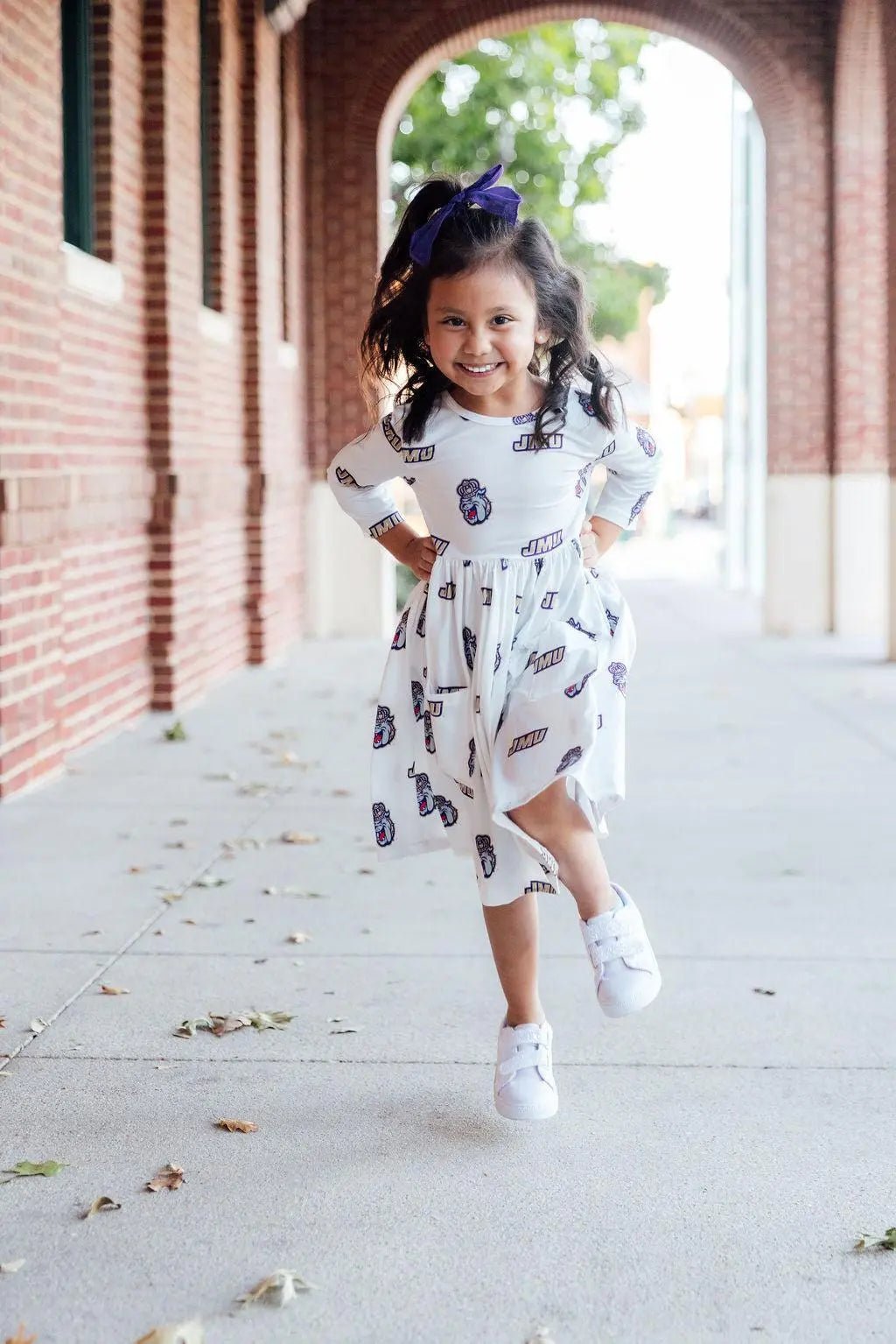 Mila & Rose ® JMU White Duke Dog 3/4 Sleeve Pocket Twirl Dress - 