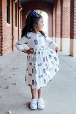 Mila & Rose ® JMU White Duke Dog 3/4 Sleeve Pocket Twirl Dress - 