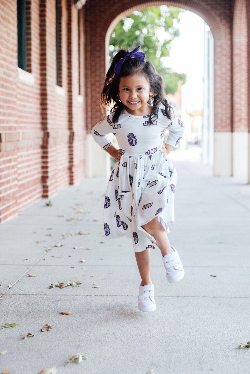 Mila & Rose ® JMU White Duke Dog 3/4 Sleeve Pocket Twirl Dress - 