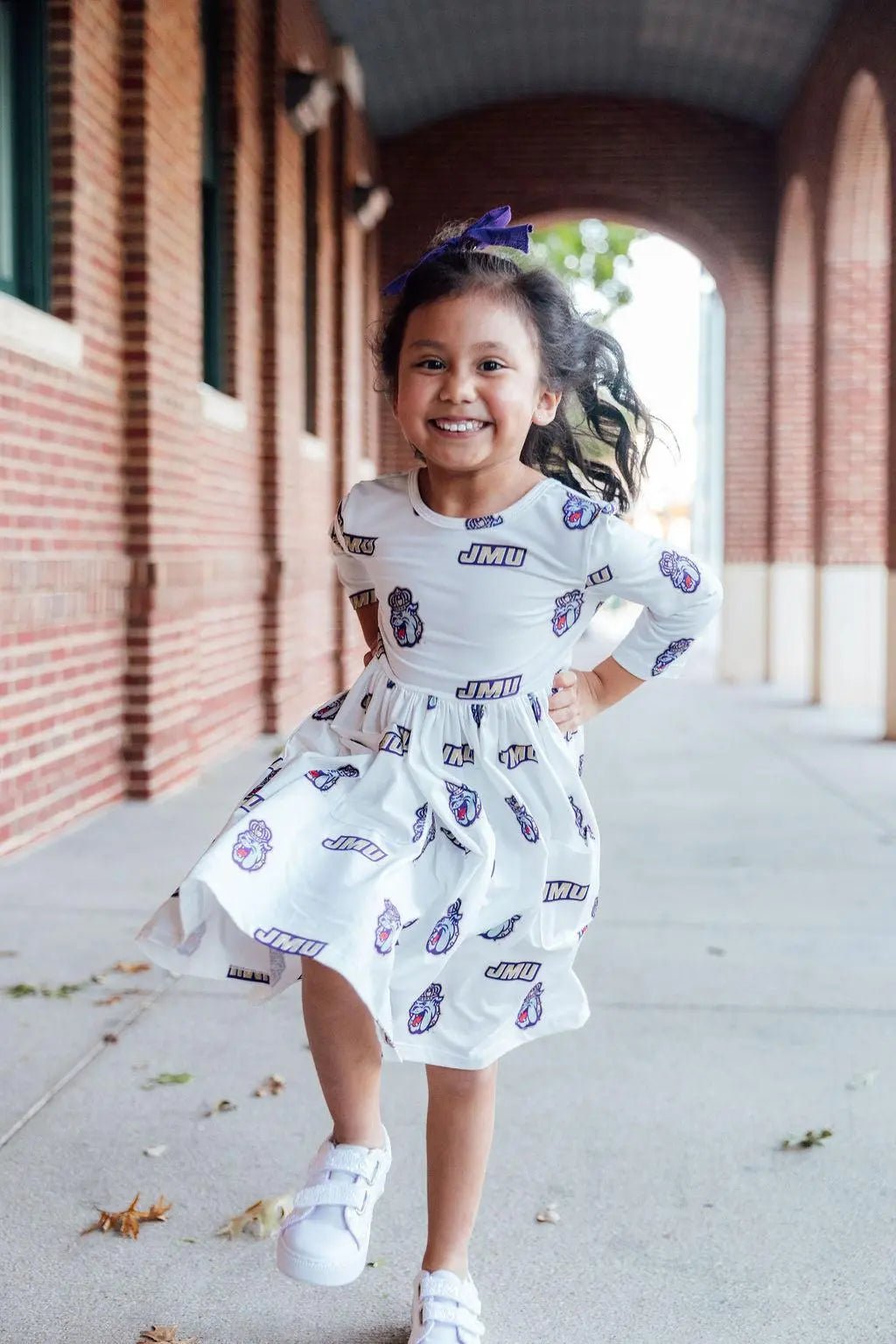 Mila & Rose ® JMU White Duke Dog 3/4 Sleeve Pocket Twirl Dress - 