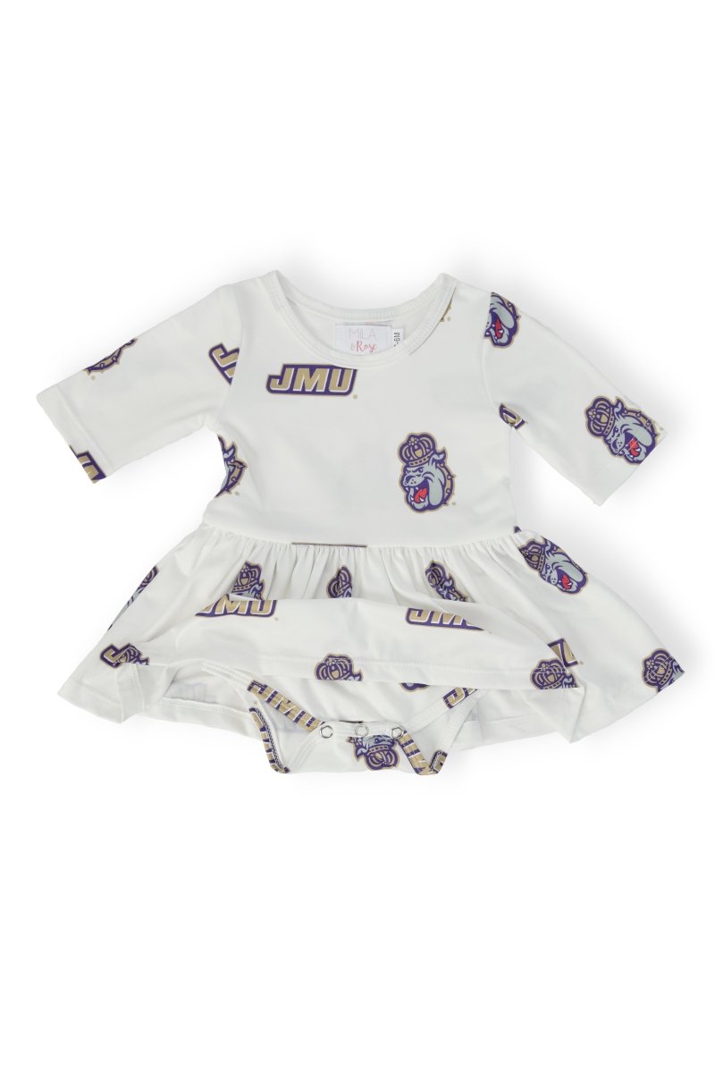 Mila & Rose ® JMU White Duke Dog 3/4 Sleeve Twirl Bodysuit - 