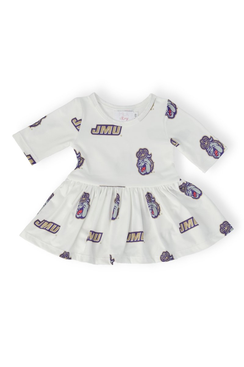 Mila & Rose ® JMU White Duke Dog 3/4 Sleeve Twirl Bodysuit - 