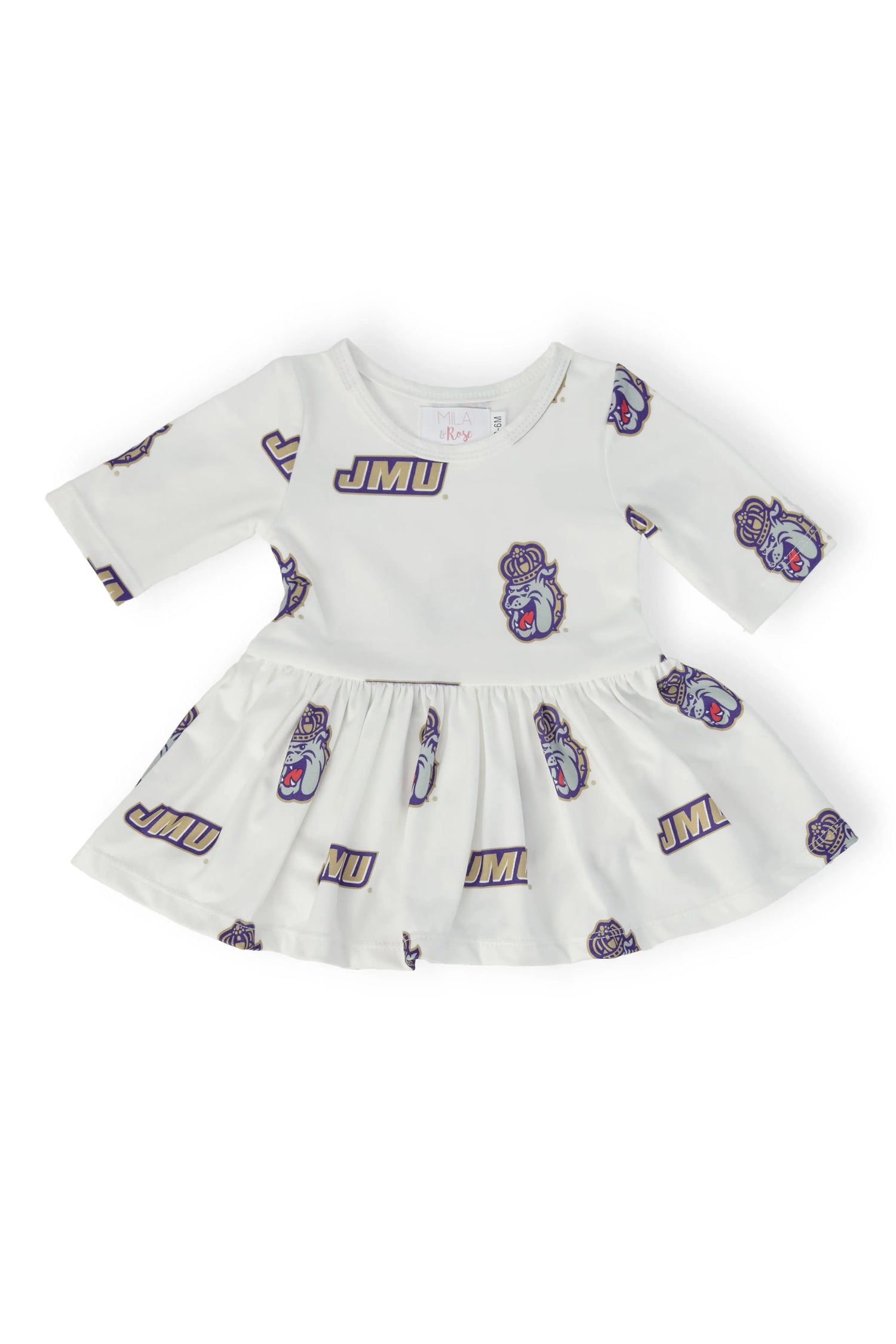 Mila & Rose ® JMU White Duke Dog 3/4 Sleeve Twirl Bodysuit - 