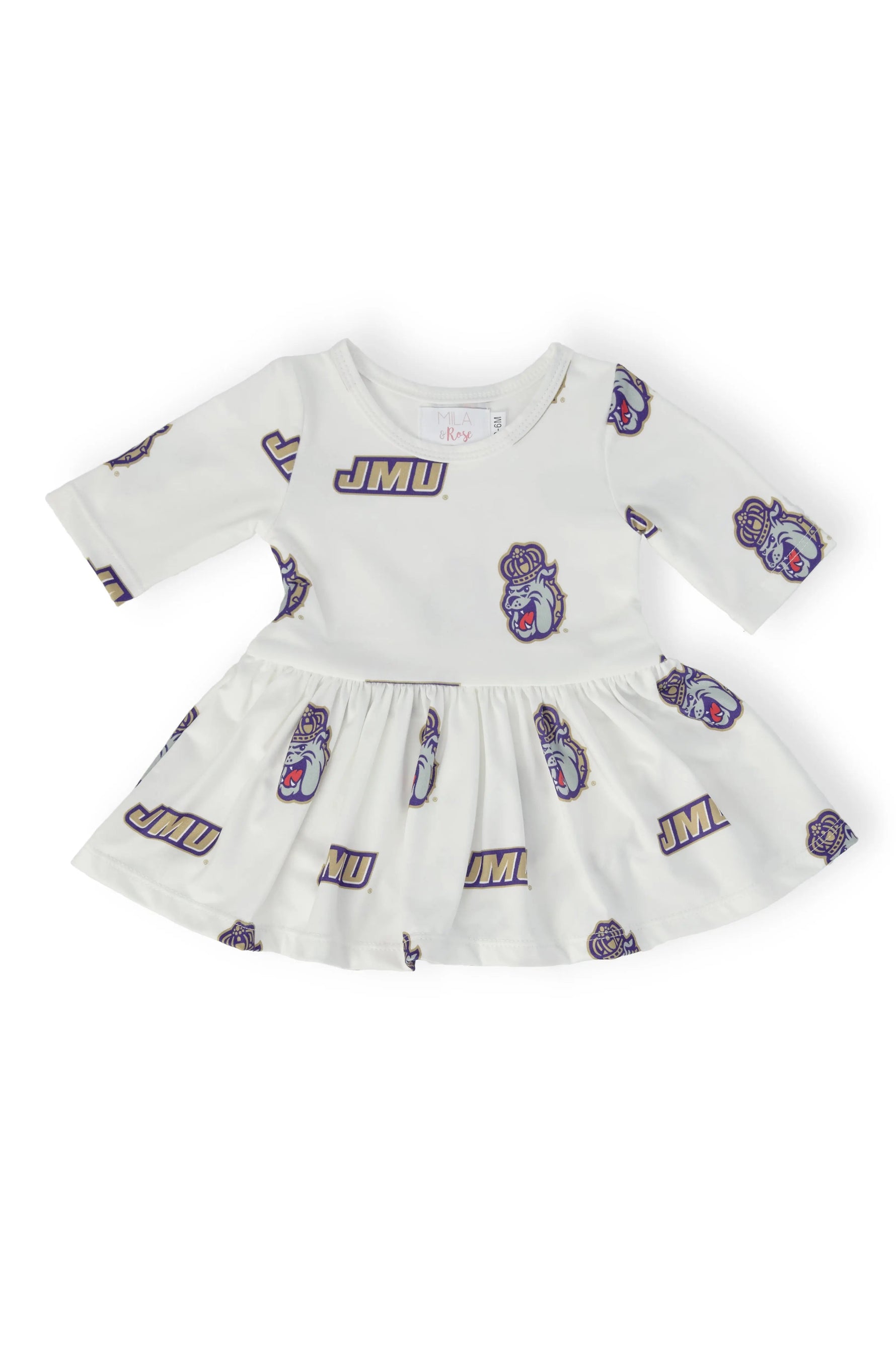 Mila & Rose ® JMU White Duke Dog 3/4 Sleeve Twirl Bodysuit - 