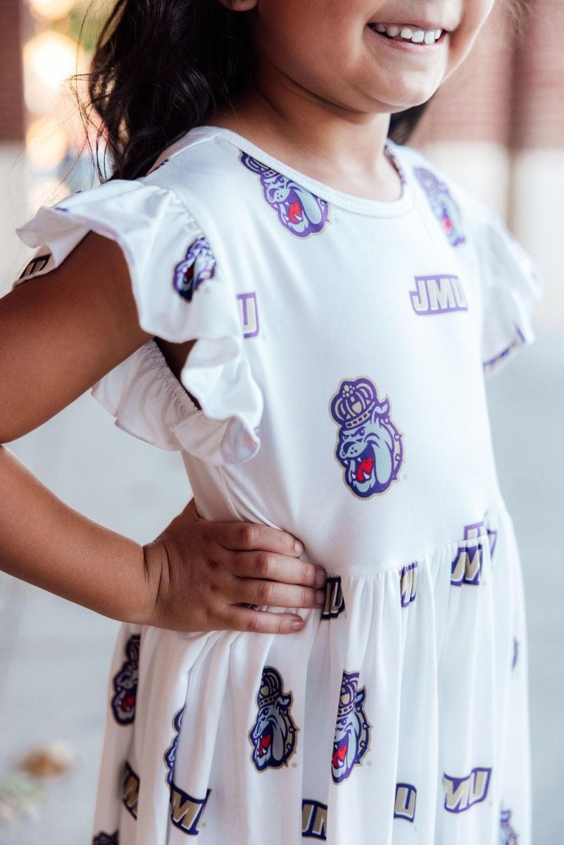 Mila & Rose ® JMU White Duke Dog Flutter Twirl Dress - 