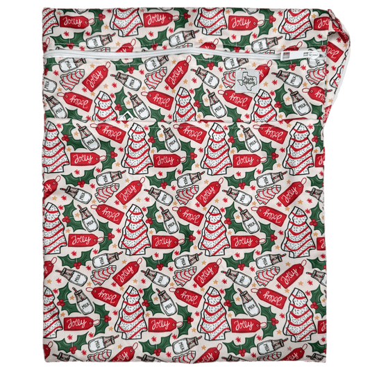 Jolly Wet Bag Double Zipper Water Resistant Cloth Diaper Storage 12 Inch by 16 Inch with Strap and Durable KAM Snaps Texas Tushies