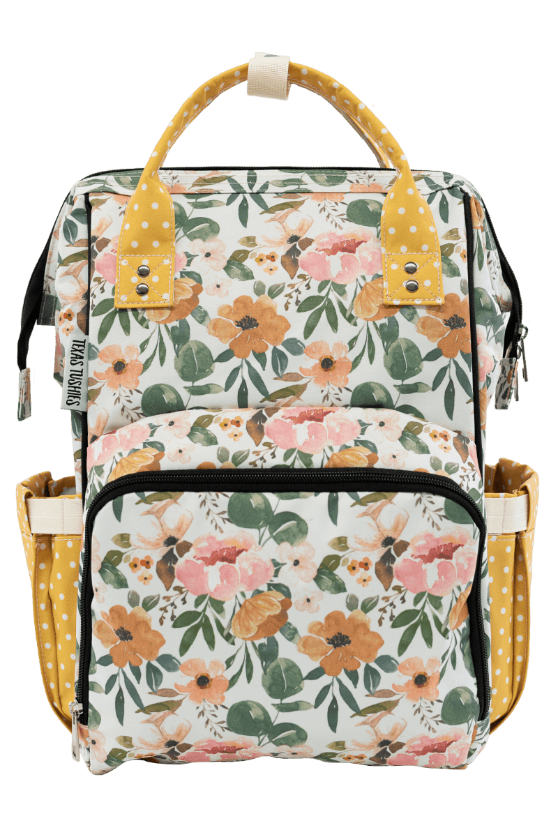 Texas Tushies Josie Floral Diaper Bag Backpack with Stylish Design for Busy Parents - 