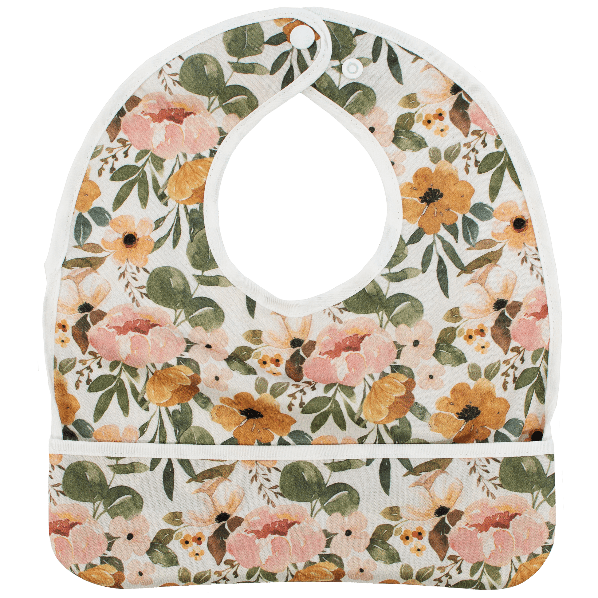 Josie Floral Flip Bib with Pocket for Food and Drool Machine Washable Water Resistant Design Texas Tushies