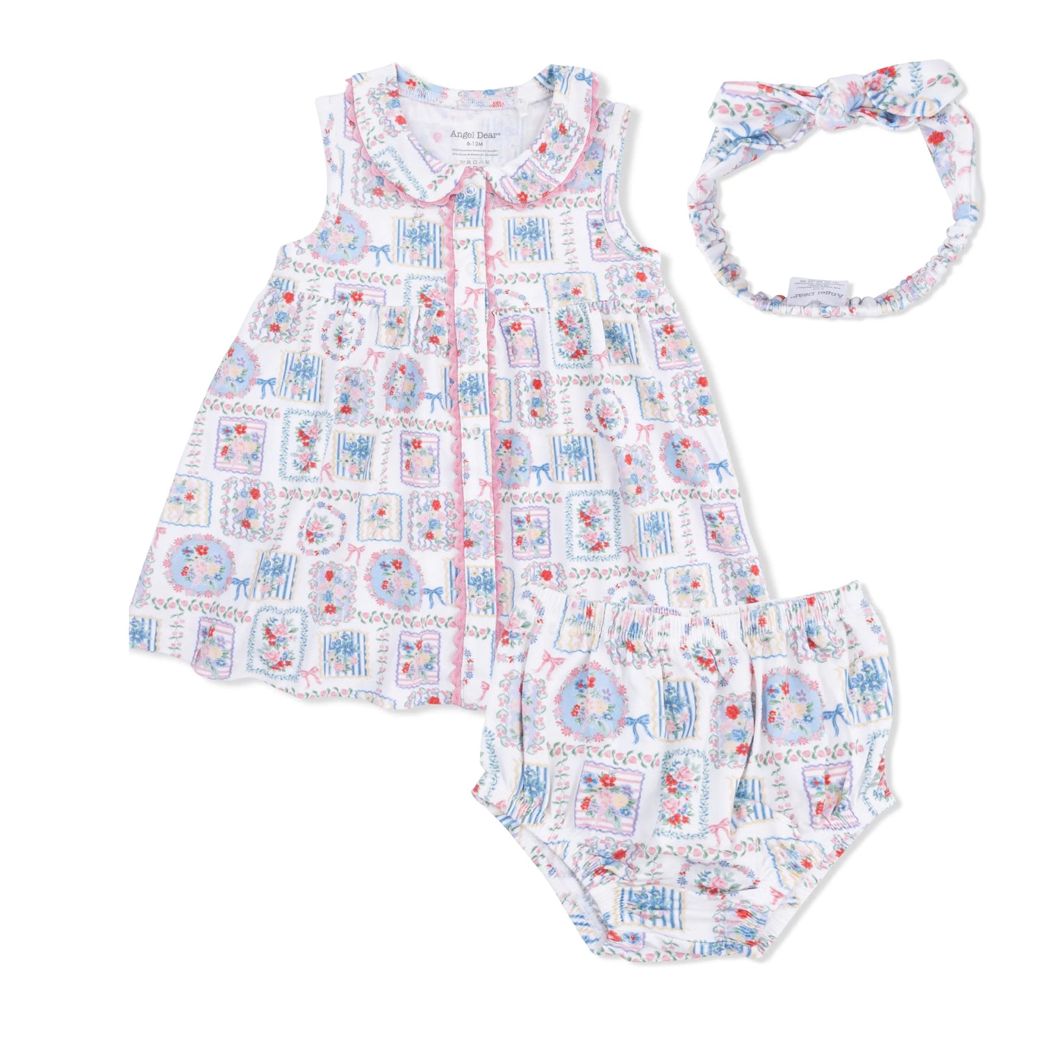 Angel Dear Julep's Floral Patchwork - Jill Dress with Bloomer & Knot Headband Set - 