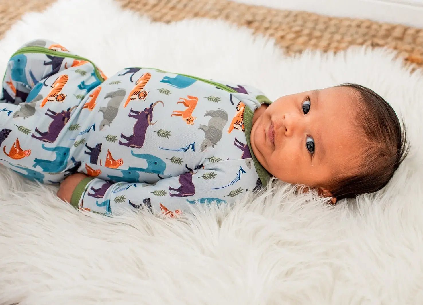 Bestaroo Jungle Jammies Footie Sleep Suit With Safari Dream Print Bamboo Two Way Zipper - 