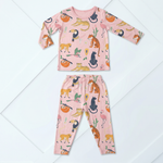 Two-piece long sleeve baby pajama set with jungle animal print top and matching pants