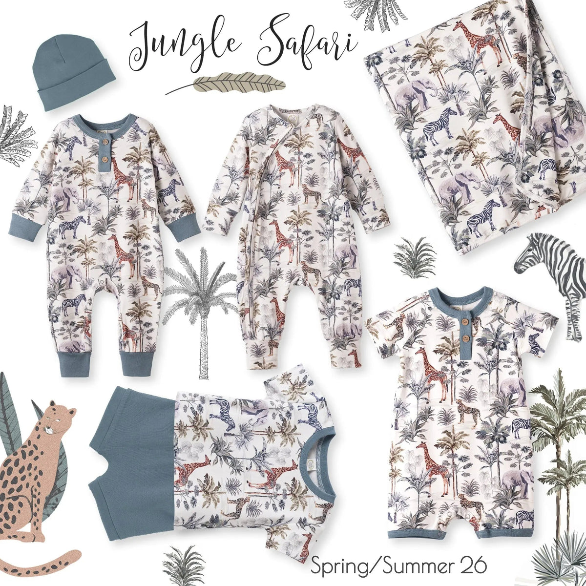 Tesa Babe Jungle Safari Baby Boy Bamboo - Cotton Top & Shorts Set - 
