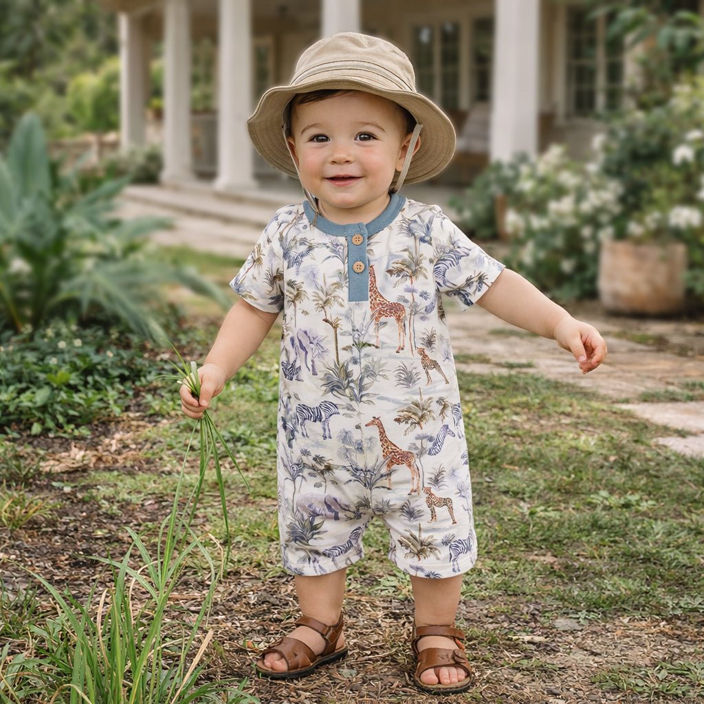 Tesa Babe Jungle Safari Bamboo Baby Boy Shorty RomperEveretts Place