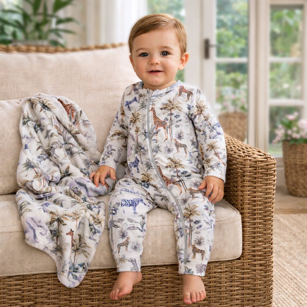 Jungle Safari Bamboo Zipper Romper with Convertible Cuffs - Child, Baby & Toddler Clothing, Nightwear, Pajamas, Toddler | Everetts Place