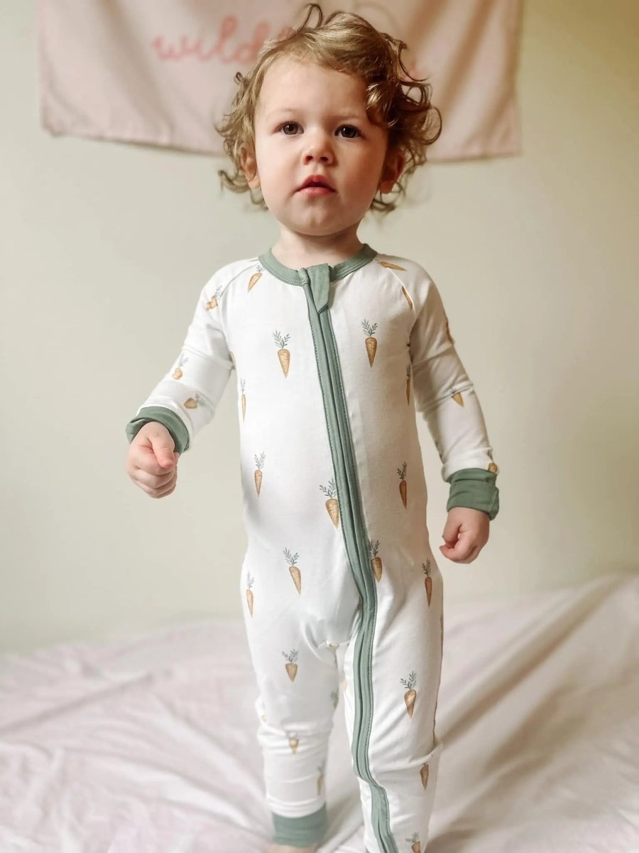 Little Joy Co. Keep Calm And Carrot On Bamboo Zippy Romper For Babies - Everetts Place Boutique - 