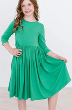 Mila & Rose ® Kelly Green 3/4 Sleeve Pocket Twirl Dress - 